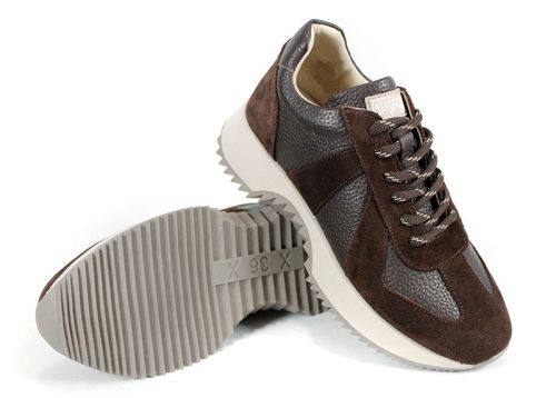 Дамски сникърси Nova Step от естествена кожа и велур в тъмно кафяв цвят