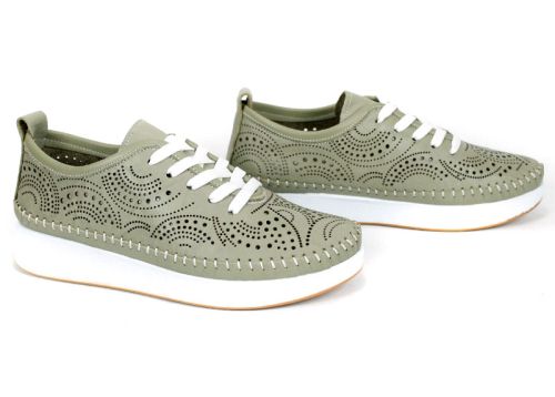 Дамски летни обувки Luna Soft от естествена кожа в зелен цвят