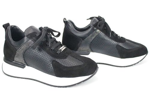 Дамски сникърси Alba Step от естествена кожа и велур в черно