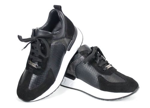 Дамски кожени сникърси Alba Step с мемори пяна и сребрист акцент