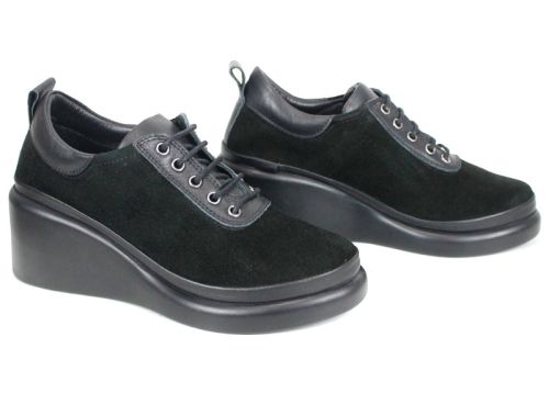 Linea Ease дамски обувки от черен велур с клиновидна платформа