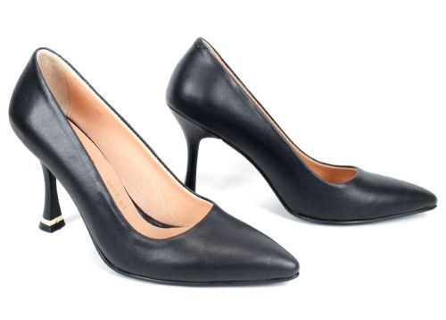 Дамски официални обувки Metro Bloom от черна естествена кожа със стилето ток