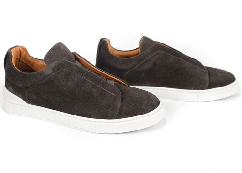 Мъжки ежедневни обувки Modo Plain от тъмно кафяв естествен велур с бяло ходило