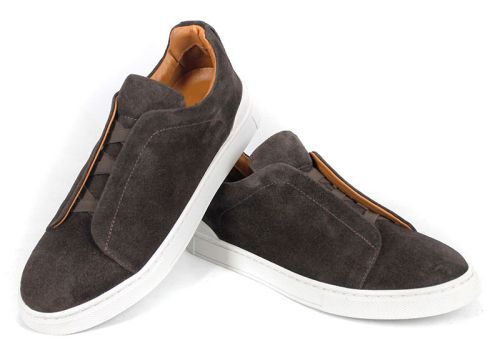 Modo Plain – мъжки ежедневни обувки от естествен велур в тъмно кафяво с бяло ходило