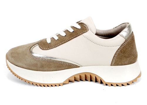 Дамски сникърси Eleganza Viso – естествена кожа и велур, бежови