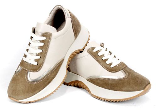 Дамски сникърси Eleganza Viso – естествена кожа и велур, бежови