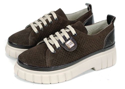 Nova Grace – дамски летни обувки от естествен велур в тъмно кафяво