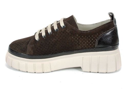 Nova Grace – дамски летни обувки от естествен велур в тъмно кафяво