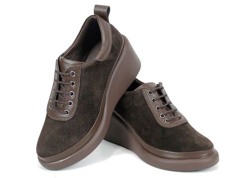 Дамски меки обувки Linea Ease от естествен велур и кожа в тъмно кафяво