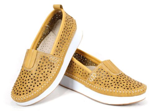 дамски обувки естествена кожа горчица с бяло ходило Mira Flow