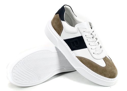 мъжки спортно ежедневни обувки Strado Verin бяла кожа и велур