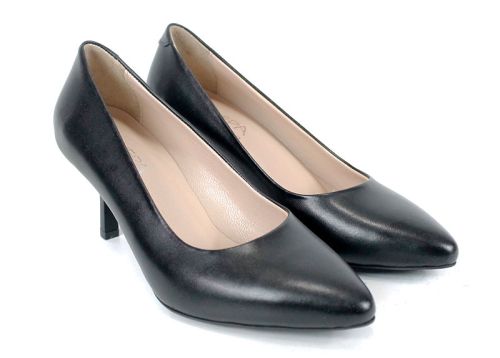 дамски черни стилето обувки естествена кожа