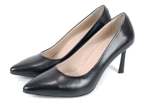 Дамски стилето обувки Marena Lumo от естествена кожа в черно с ток 8 см