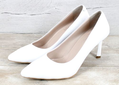 Marena Lumo – дамски стилето обувки от естествена кожа в бяло с ток 8 см
