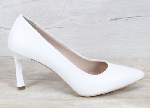 Marena Lumo – дамски стилето обувки от естествена кожа в бяло с ток 8 см