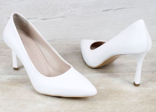 Marena Lumo – дамски стилето обувки от естествена кожа в бяло с ток 8 см