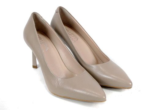 Marena Lumo – дамски стилето обувки от естествена кожа в тъмно бежово с ток 8 см