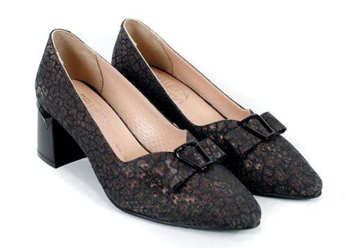 Serena Vento – дамски обувки от естествена кожа с animal принт и стабилен ток