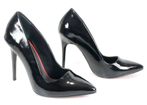 дамски стилето обувки черен лак естествена кожа