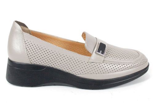 Eloria Form – дамски летни обувки от естествена кожа с перфорация в цвят визон