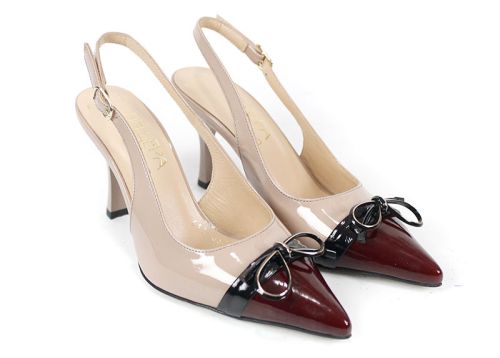 Siena Touch – дамски елегантни сандали от естествен лак в бежово и бордо