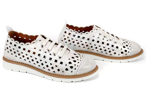 Дамски меки летни обувки от естествена кожа в бежов камуфлаж - Модел Luna Cut