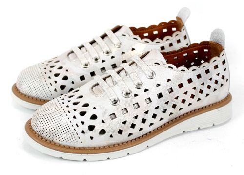 Дамски меки летни обувки от естествена кожа в бежов камуфлаж - Модел Luna Cut