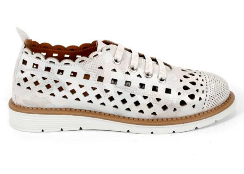 Дамски меки летни обувки от естествена кожа в бежов камуфлаж - Модел Luna Cut