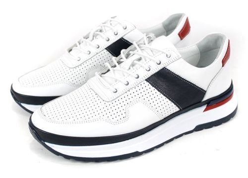 Porto Vento – мъжки спортно-ежедневни обувки от естествена кожа с перфорация в бяло