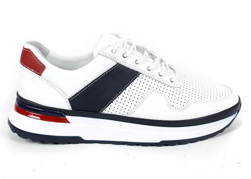 Porto Vento – мъжки спортно-ежедневни обувки от естествена кожа с перфорация в бяло