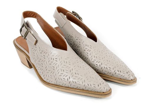 Дамско сабо Aura Clara – каубойска елегантност от естествена кожа в цвят визон