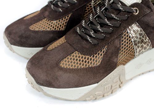 Celine Viora – дамски сникърси от естествен велур и мрежа в тъмно кафяво