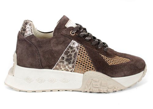 Celine Viora – дамски сникърси от естествен велур и мрежа в тъмно кафяво