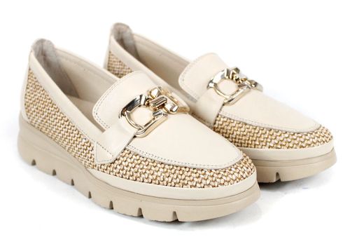 Ravena Sola – дамски лоуфъри от текстил и естествена кожа в бежово