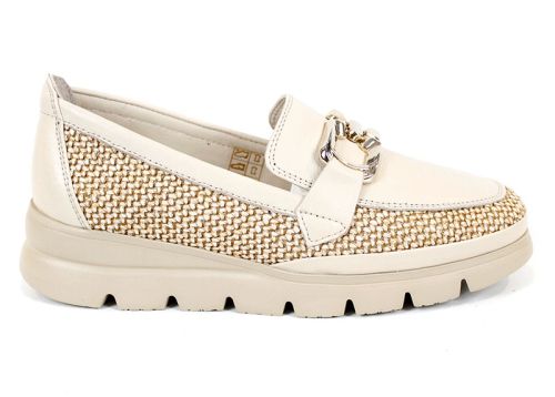 Ravena Sola – дамски лоуфъри от текстил и естествена кожа в бежово