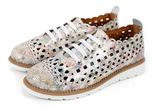 Дамски меки летни обувки от естествена кожа във визон флорал - Модел Агора