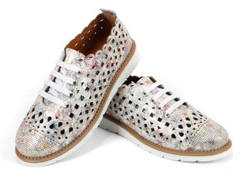 Дамски меки летни обувки от естествена кожа във визон флорал - Модел Агора