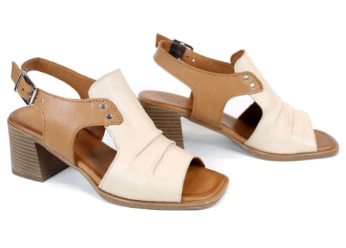 дамски сандали от естествена кожа в бежово и таба