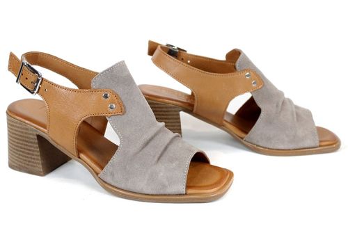 дамски сандали от естествен велур и кожа във визон и таба