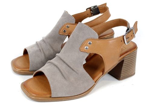 Belle Allure – дамски сандали от естествен велур и естествена кожа във визон и таба