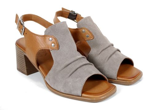 Belle Allure – дамски сандали от естествен велур и естествена кожа във визон и таба