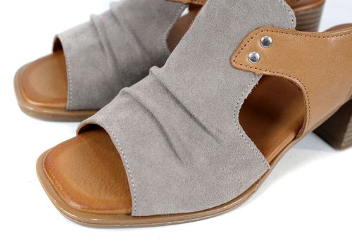 удобни дамски сандали с ток от велур и естествена кожа