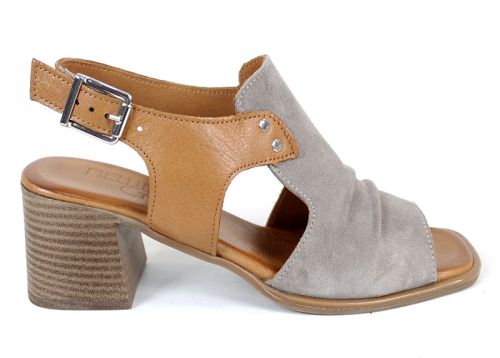 Belle Allure – дамски сандали от естествен велур и естествена кожа във визон и таба