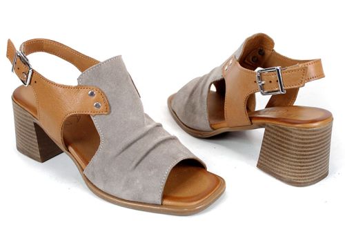 летни дамски сандали визон с таба със стабилен ток