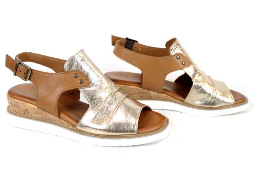 дамски сандали от естествена кожа в злато и таба