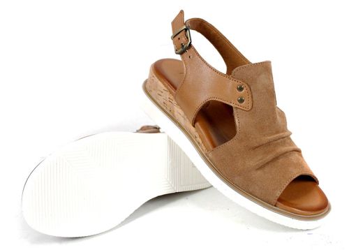 Luna Suave – дамски сандали от естествен велур и естествена кожа в светло кафяво