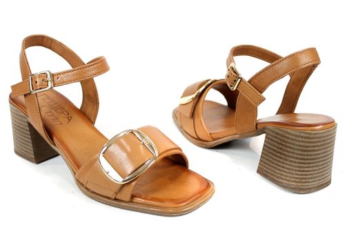 ежедневни дамски сандали с ток естествена кожа