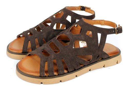 дамски ниски сандали велур тъмно кафяво