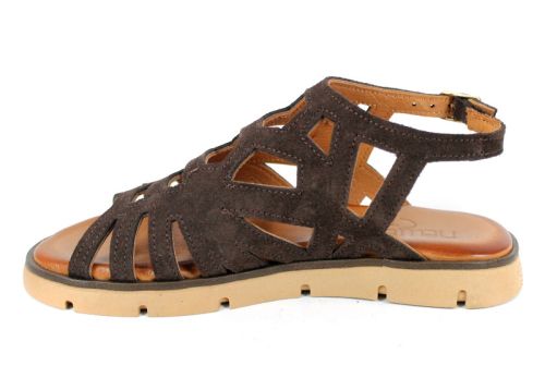 Soft Presence – дамски ниски сандали от естествен велур в тъмно кафяво с изчистен дизайн