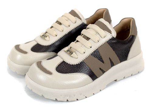 Virella Note – дамски сникърси от естествена кожа в кафяво и бежово